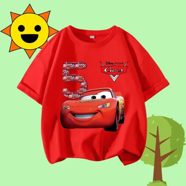 1-12 Boys' Sport Shirt Kids Round-neck Short-sleeved Cartoon Print Girls' Casual Summer T-shirt Racing Mania for Children Aged - Image 5