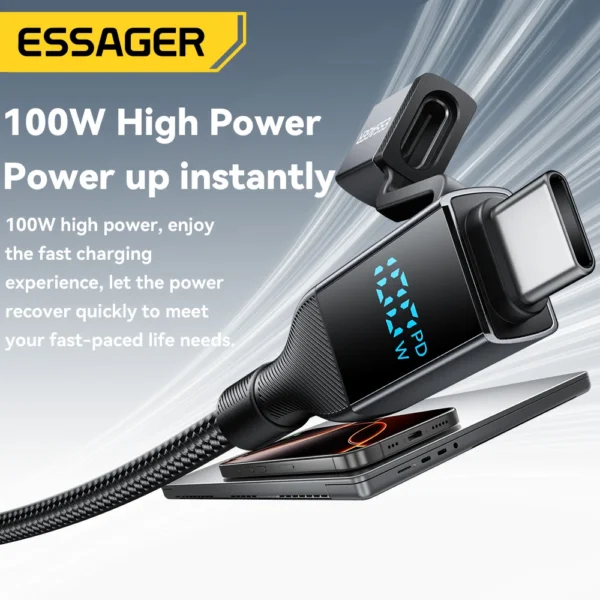 Essager 4 in 1 100W USB C Cable Digital Display Fast Charging For iPhone 16 Huawei Xiaomi MacBook iPad USB Type C Lighting Cord - Image 2