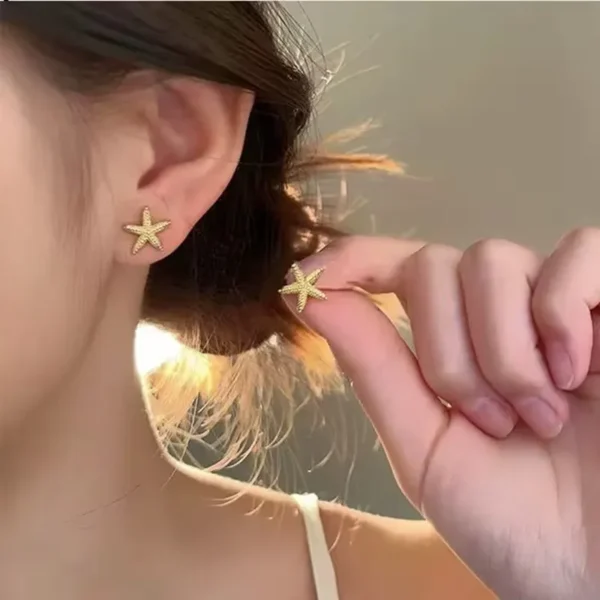 Punk Metal Starfish Stud Earrings For Women Fashion Gold Color Star Geometric Temperament Earrings Summer Jewelry Gift - Image 8