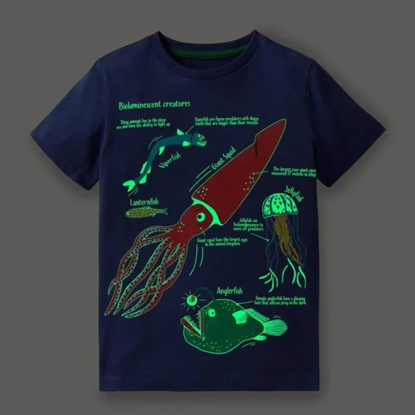 2-7 Years Kids Luminous Cartoon Shark Dinosaur T-shirt 100% Cotton Baby Boys Tees Summer New Short Sleeve Tops - Image 7