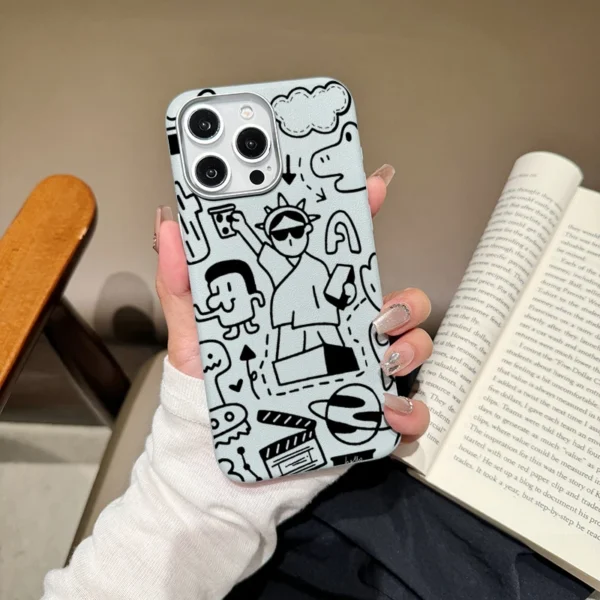 Case For iPhone 16 15 14 Pro Max 13 12 11 Graffiti Litchi Pattern Phone Cover For iPhone X XS XR 7 8 16 Plus SE2 Leather Cover - Image 10