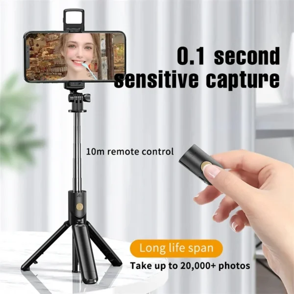 Selfie Stick Wireless Tripod Stand with Light Bluetooth Remote Extendable Tripod for iPhone Mobile Phone Tiktok Live Streaming - Image 2