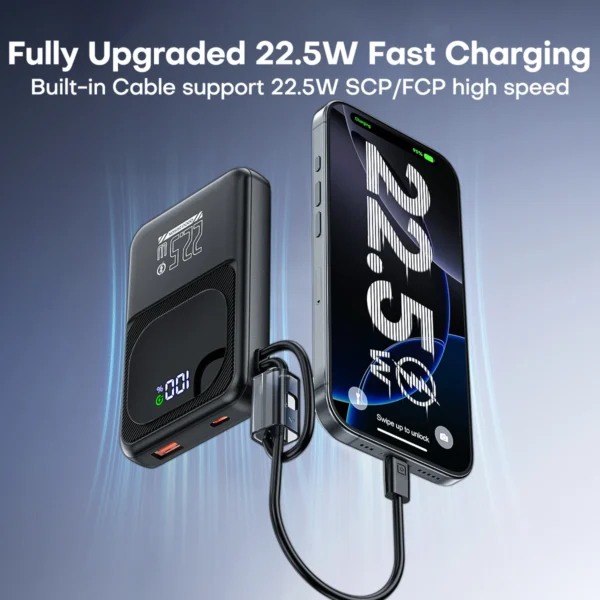 QOOVI Powerbank Ultra-Thin 10000mah Built-in Cable 22.5W Fast Charging Portable External Battery For Samsung S23 Xiaomi iPhone - Image 2