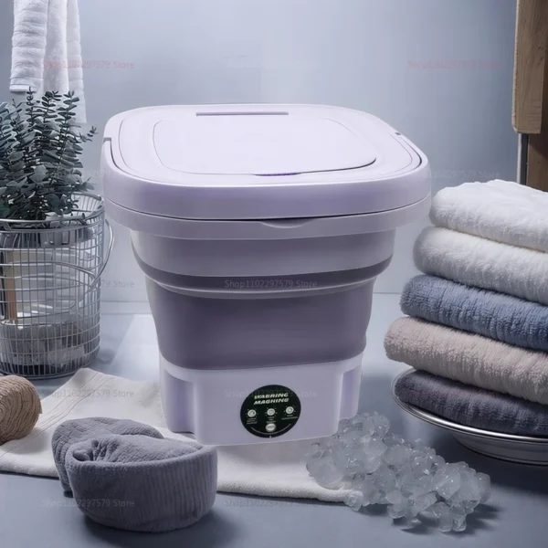 8L Portable Foldable Mini Washing Machine for Socks Underwear Adjustable Spin Dryer Compact Household Travel Laundry Machine - Image 3