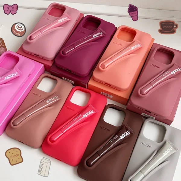 Lip Case Silicone Phone Case for iPhone 16 15 14 13 12 11 Pro Max Plus 16E Lipstick Holder Stand Soft Silicone Cover