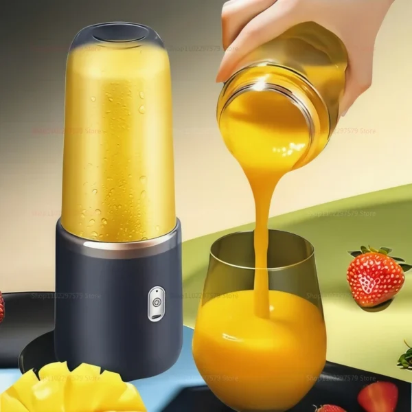 Double Cup Portable Fruit Juice Blender 6 Blades USB Rechargeable Wireless Juicer Machine 400ml Personal Juice Extractor - Image 5