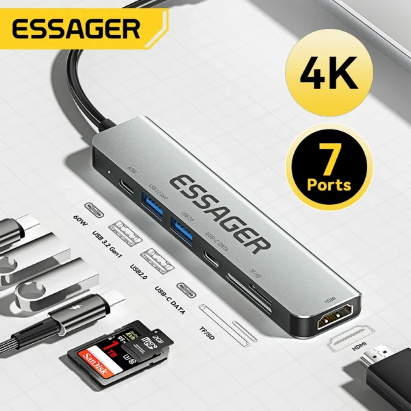 Essager 11 in 1 USB C HUB 4K 30HZ Type C Docking Station For Macbook Air Pro Adapter Splitter For Laptops HDMI-Compatible RJ45 - Image 7