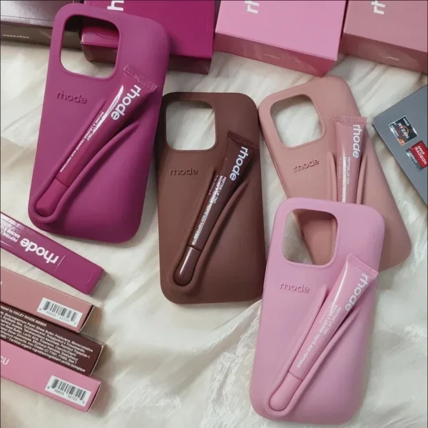 New Brand Phone Case with Lip Glosses Cover for iPhone 16 15 13 14 Pro Max Plus 12 11 16E Makeup Lip Gloss Balm Silicone Cases