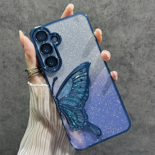 Luxury Shiny Glitter Armor Plating Transparent Phone Case For Samsung Galaxy S24 Ultra Plus S24Plus S24Ultra Butterfly Cover - Image 4
