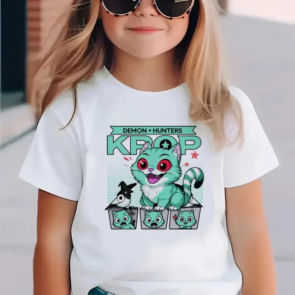 KPop Demon Hunters Kids Clothes 2025 Hot Anime T-shirt Harajuku Girls Casual Shirt Gift Fashion Movie Toddler T Shirts - Image 3