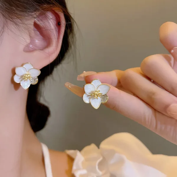 hibiscrs dropped glaze flower stud earrings for women girl french lns vintage 2024 fashion lorean wedding romantic jewelry gifts - Image 3