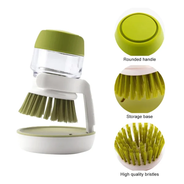 Kitchen Scrub Brush Multifunctional Press Cleaning Brush with Soap Dispenser Dish Scrubber Washing Up Brush for Sink Pots Pans - Image 5