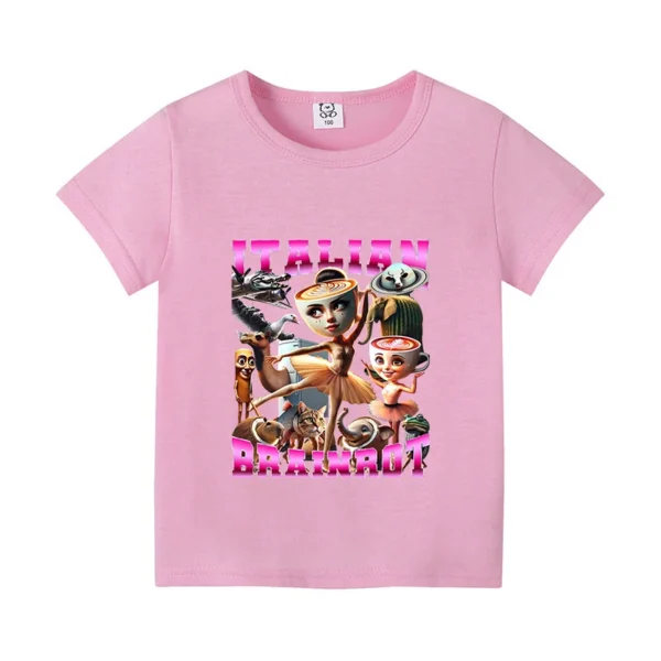 Italian Brainrot Themed Boys Girl T-shirt Popular Meme Animal Children Clothing Tralalero Tralala Summer Short Sleeve Cotton Tee - Image 4