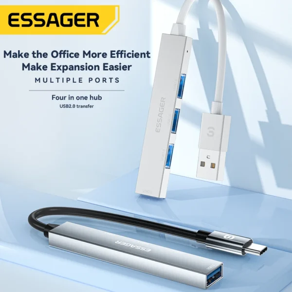 Essager 4 in 1 USB Hub to Type C USB 2.0 for Macbook Air Pro Laptop Dock Station Splitter - Image 6