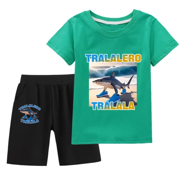 Kids Clothes  Tralalero Tralala divertido Shark Summer Toddler Boys T Shit Suit Bab Girls Short Sleeve T Shirt + Pants 2pcs Set - Image 8