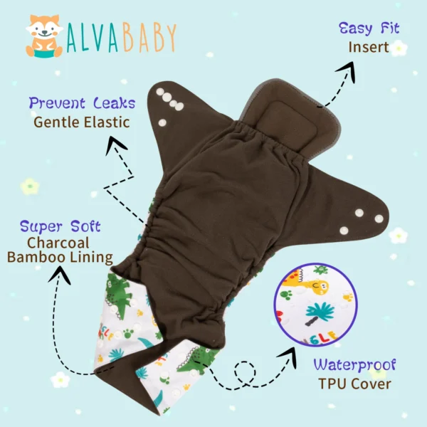 U Pick ALVABABY Bamboo Charcoal Diaper for Baby Reusable Nappy for Babies 3-15kg with 1pc Charcoal Insert - Image 3