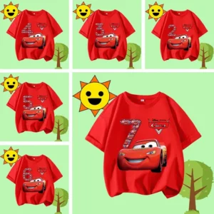 1-12 Boys' Sport Shirt Kids Round-neck Short-sleeved Cartoon Print Girls' Casual Summer T-shirt Racing Mania for Children Aged
