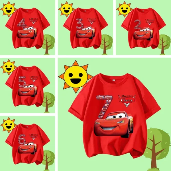 1-12 Boys' Sport Shirt Kids Round-neck Short-sleeved Cartoon Print Girls' Casual Summer T-shirt Racing Mania for Children Aged