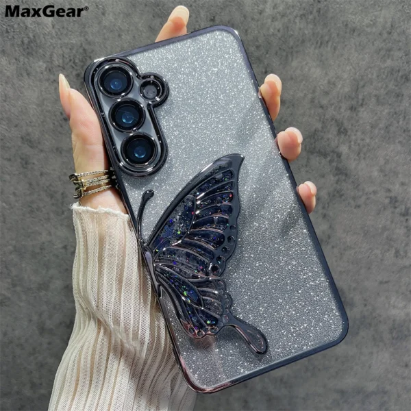Luxury Shiny Glitter Armor Plating Transparent Phone Case For Samsung Galaxy S24 Ultra Plus S24Plus S24Ultra Butterfly Cover - Image 12