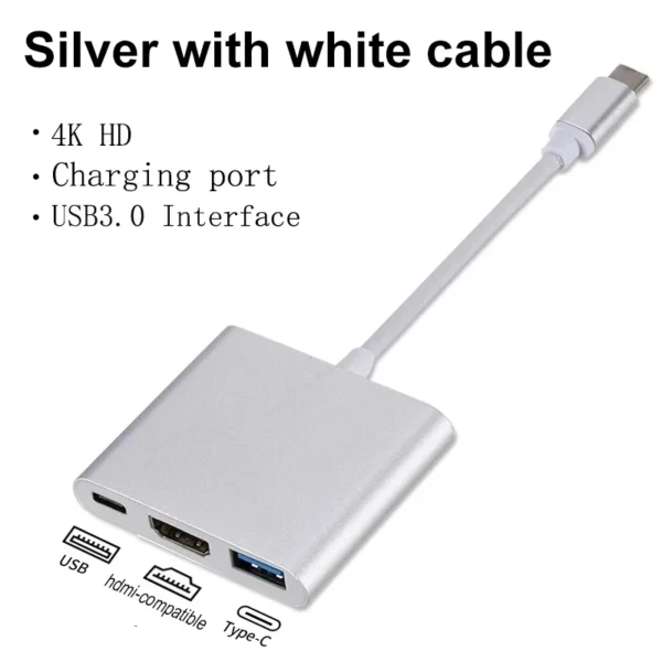 3 IN 1 USB C to HDMI-Compatible Adapter USB 3.1 Hub Type C Charging Converter for Samsung S23 Ultra Huawei Xiaomi Laptop Macbook - Image 7