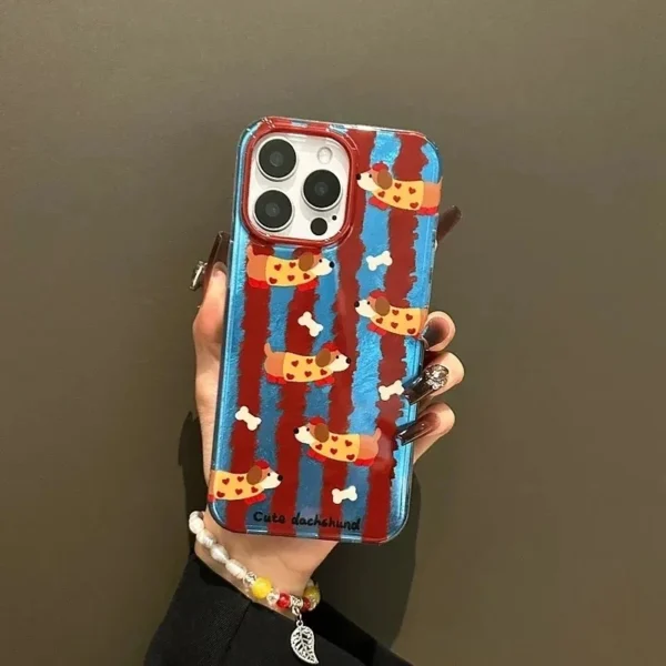 Case For iPhone 16 15 Pro Max 14 13 12 11 Pro XS XR X SE 2022 7 8 Plus Cartoon Striped Sausage Dog Phone Cases Shockproof Cover - Image 3