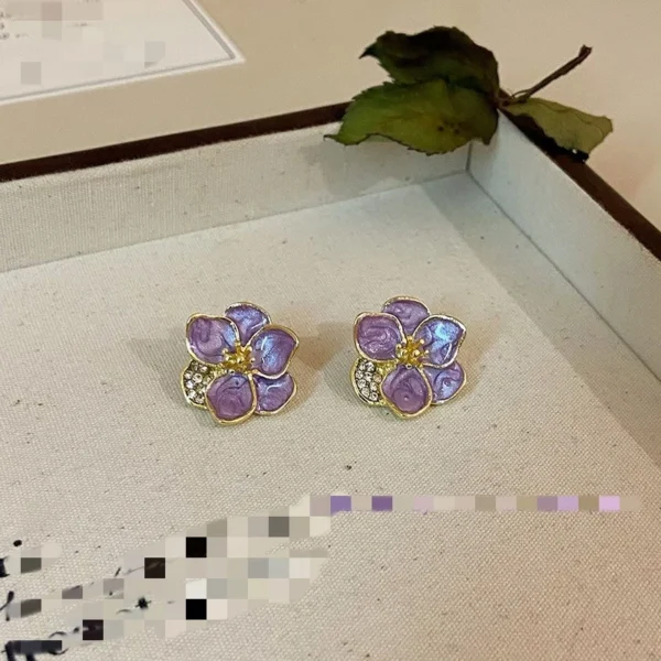 hibiscrs dropped glaze flower stud earrings for women girl french lns vintage 2024 fashion lorean wedding romantic jewelry gifts - Image 2