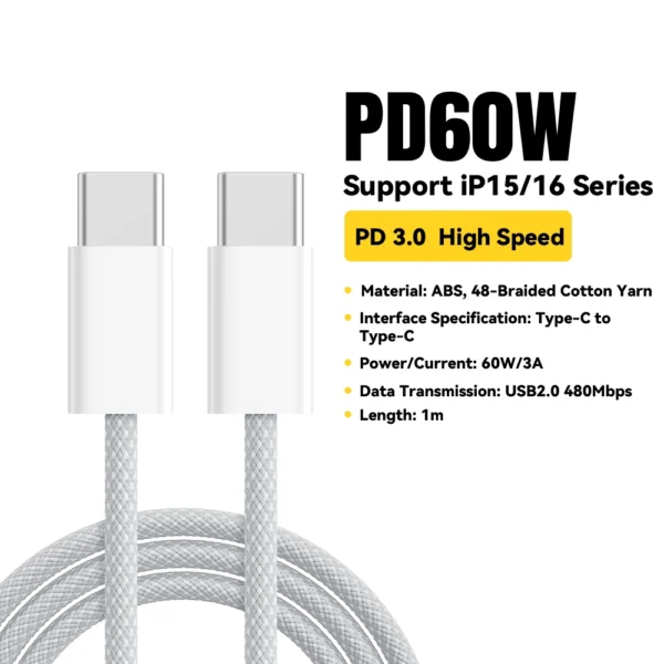 Essager 60W USB Type C to Type C Cable For iphone 16 15 14 Pro Xiaomi Huawei Fast Charging USB C Cable For Samsung Fast Cable - Image 7