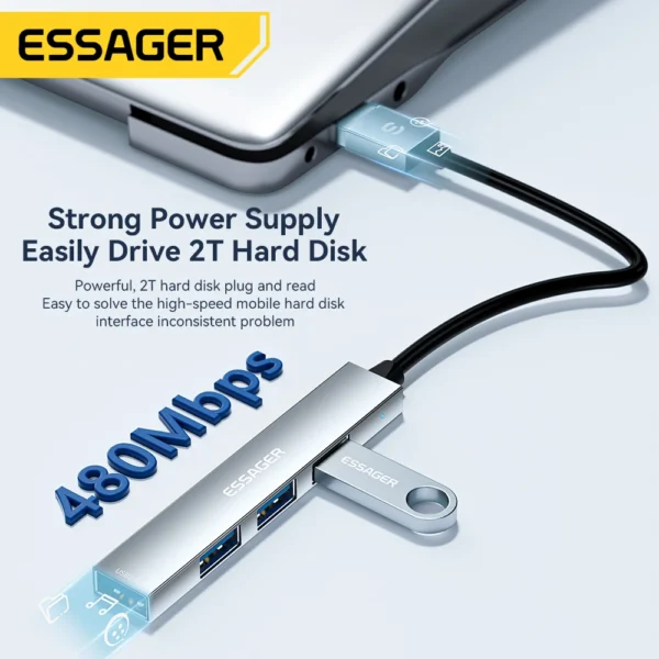 Essager 4 in 1 USB Hub to Type C USB 2.0 for Macbook Air Pro Laptop Dock Station Splitter - Image 3