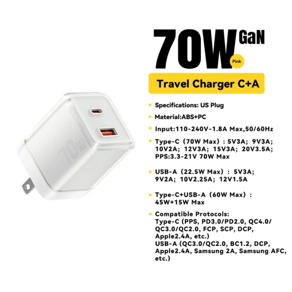 Essager 70W GaN Charger Quick Charge 4.0 3.0 USB Type C Charger for iPhone 15 14 13 Pro Max Fast Charger For Laptop PD Charger - Image 9