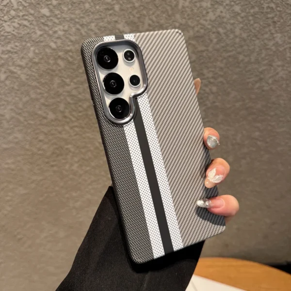 Mountain Carbon Fiber Kevlar Pattern Plastic Case For Samsung S25 S24 S23 Ultra Plus For Magsafe Magnetic Wireless Charge Cover - Image 2