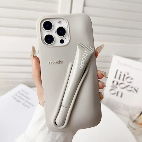 Lip Case Silicone Phone Case for iPhone 16 15 14 13 12 11 Pro Max Plus 16E Lipstick Holder Stand Soft Silicone Cover - Image 4