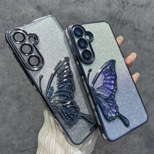 Luxury Shiny Glitter Armor Plating Transparent Phone Case For Samsung Galaxy S24 Ultra Plus S24Plus S24Ultra Butterfly Cover - Image 2