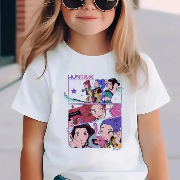 KPop Demon Hunters Kids Clothes 2025 Hot Anime T-shirt Harajuku Girls Casual Shirt Gift Fashion Movie Toddler T Shirts - Image 2