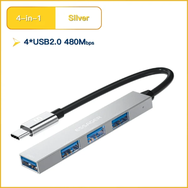 Essager 4 in 1 USB Hub to Type C USB 2.0 for Macbook Air Pro Laptop Dock Station Splitter - Image 8