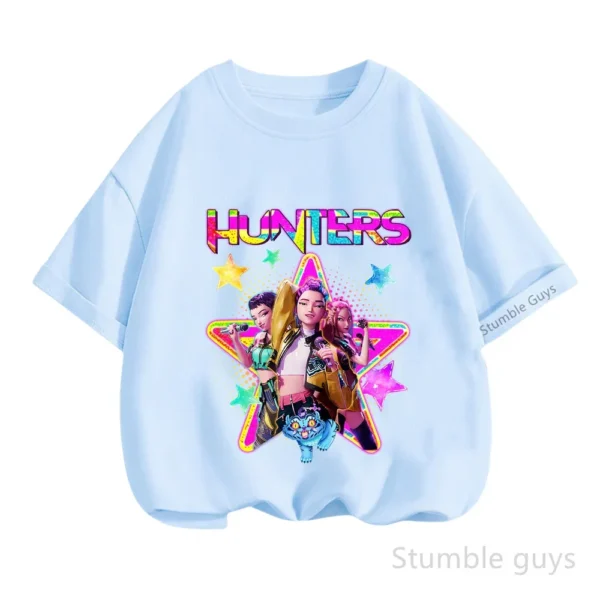 Kpop Demon Hunters Casual Fashion Kids Short Sleeve Summer Boys Girls T-Shirt Anime Clothes - Image 5