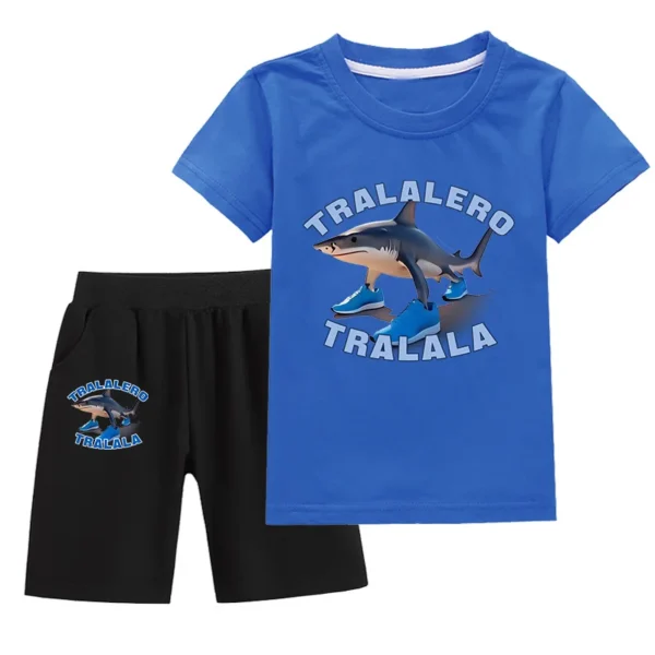 Kids Clothes  Tralalero Tralala divertido Shark Summer Toddler Boys T Shit Suit Bab Girls Short Sleeve T Shirt + Pants 2pcs Set