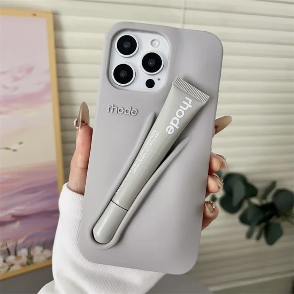 Lip Case Silicone Phone Case for iPhone 16 15 14 13 12 11 Pro Max Plus 16E Lipstick Holder Stand Soft Silicone Cover - Image 3