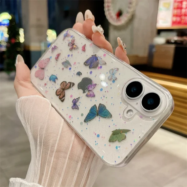 Luxury Transparent Butterfly Glitter Phone Case For iPhone 16 15 14 Plus 13 12 11 Pro Max Epoxy Resin Soft Cute Girls Clear Capa - Image 5