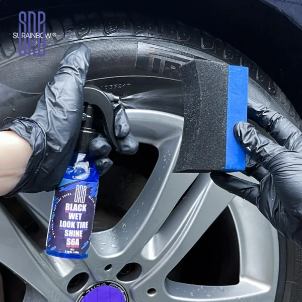 Black Wet Look Tire Shine Dressing -Automotive Clear Coat Tire Dressing Spray for Glossy Wet Tire Look, Vinyl & Plastic, with UV - Image 4