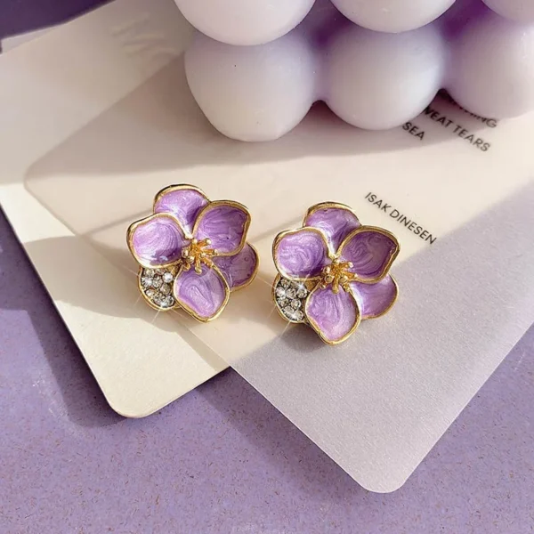 hibiscrs dropped glaze flower stud earrings for women girl french lns vintage 2024 fashion lorean wedding romantic jewelry gifts - Image 5