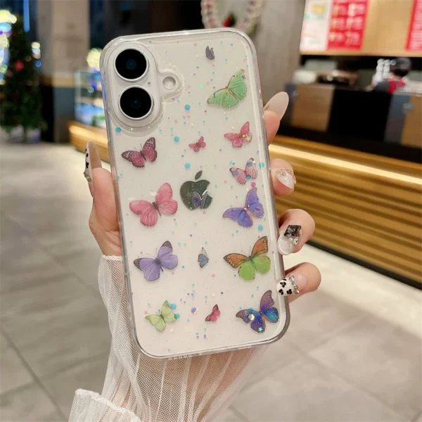 Luxury Transparent Butterfly Glitter Phone Case For iPhone 16 15 14 Plus 13 12 11 Pro Max Epoxy Resin Soft Cute Girls Clear Capa - Image 2