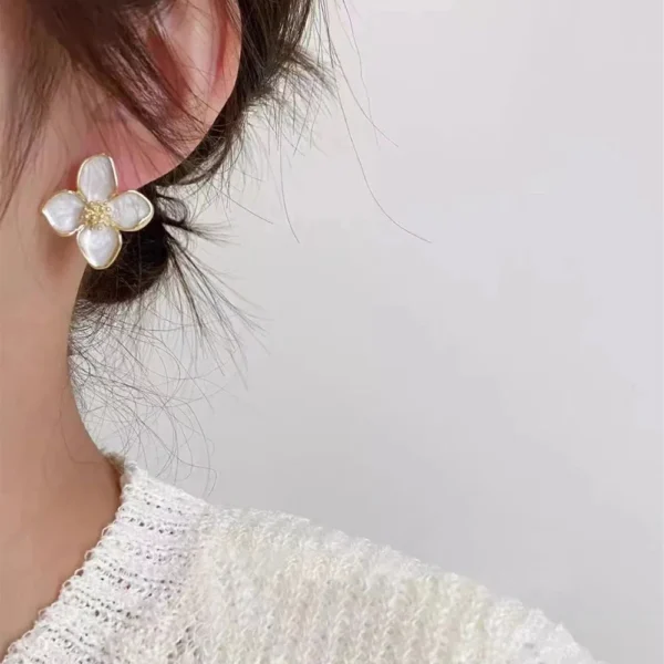 Hibiscus Dropped Glaze Flower Stud Earrings for Women Girl French Ins Vintage 2024 Fashion Korean Wedding Romantic Jewelry Gifts - Image 6