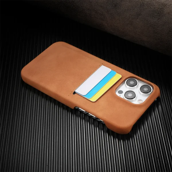 Business Card Slot Wallet Sheepskin Leather Case For iPhone 16 15 14 13 12 Pro Max Plus Luxury Frameless Shockproof Armor Cover - Image 4