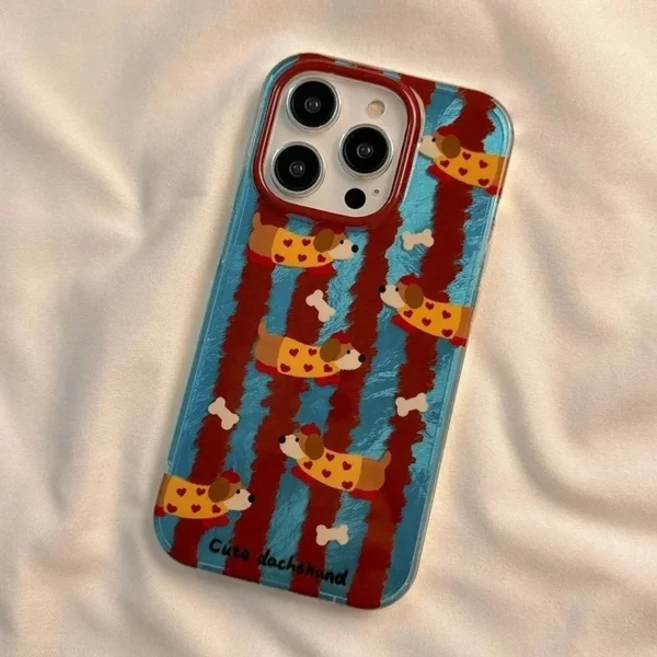 Case For iPhone 16 15 Pro Max 14 13 12 11 Pro XS XR X SE 2022 7 8 Plus Cartoon Striped Sausage Dog Phone Cases Shockproof Cover - Image 4