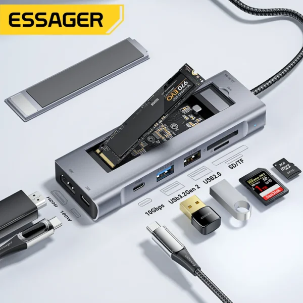 Essager 11 in 1 USB C HUB 4K 30HZ Type C Docking Station For Macbook Air Pro Adapter Splitter For Laptops HDMI-Compatible RJ45 - Image 10
