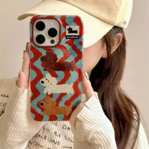 Case For iPhone 16 15 Pro Max 14 13 12 11 Pro XS XR X SE 2022 7 8 Plus Cartoon Striped Sausage Dog Phone Cases Shockproof Cover - Image 6