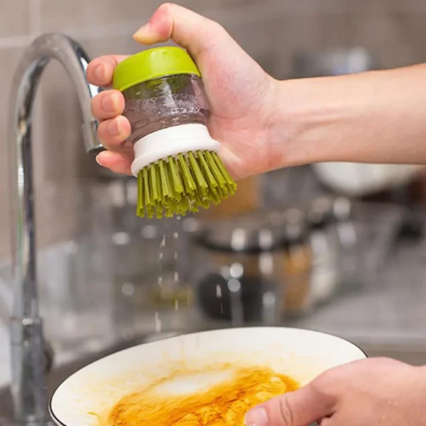Kitchen Scrub Brush Multifunctional Press Cleaning Brush with Soap Dispenser Dish Scrubber Washing Up Brush for Sink Pots Pans - Image 2