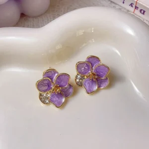 hibiscrs dropped glaze flower stud earrings for women girl french lns vintage 2024 fashion lorean wedding romantic jewelry gifts