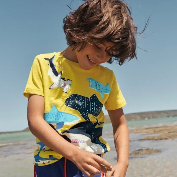 2-7 Years Kids Luminous Cartoon Shark Dinosaur T-shirt 100% Cotton Baby Boys Tees Summer New Short Sleeve Tops - Image 3