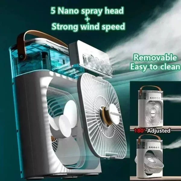 3 in 1 Summer Cooling Fan Portable Desktop Humidifier Mini USB Air Conditioner with Night Light for Home or Office - Image 2